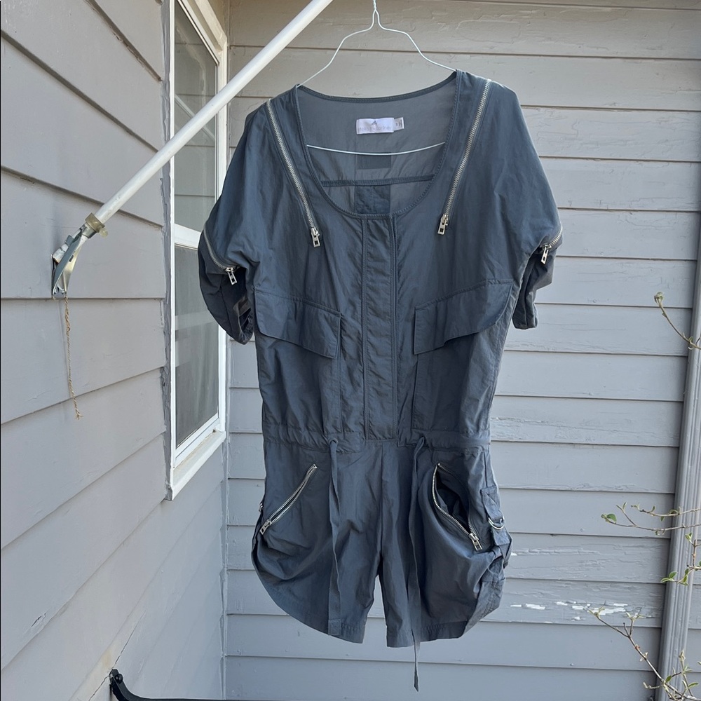 Adidas by Stella McCartney Charcoal Gray Short Romper with Zippers